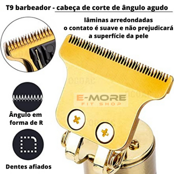 Máquina de Cortar Cabelo e Barba Profissional Sem Fio T9